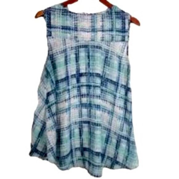 STYLE and CO High Low Sleeveless Swing Tank Top Blouse Blue White Womens Medium - Picture 9 of 11